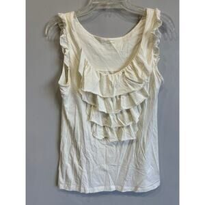 Garnet Hill Top / Tank Top Ruffled Front Womens Sz Small Beige Coastal B…